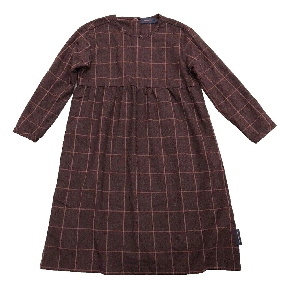 Tiny Cottons A Line Dress Girls 6y Brown Grid Stripe Boho Indie School